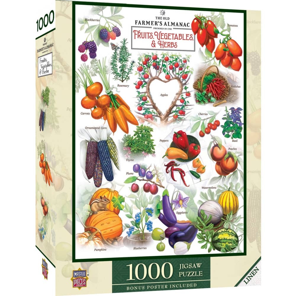 Farmer's Almanac - Fruits, Vegetables, & Herbs 1000 Piece Jigsaw Puzzle