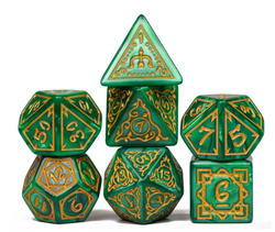 Druid Green Marble Pattern Dice | Green Dice w/Gold Art 7-Dice Set (Online Only)