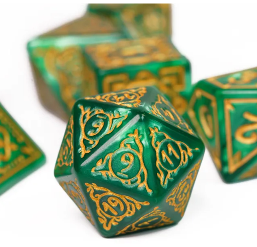 Druid Green Marble Pattern Dice | Green Dice w/Gold Art 7-Dice Set (Online Only)