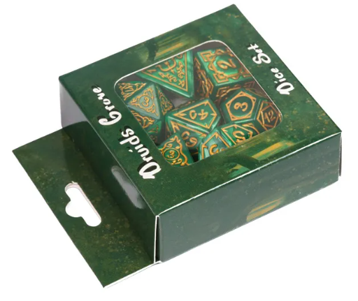 Druid Green Marble Pattern Dice | Green Dice w/Gold Art 7-Dice Set (Online Only)