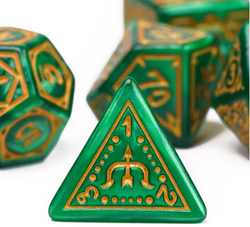 Druid Green Marble Pattern Dice | Green Dice w/Gold Art 7-Dice Set (Online Only)