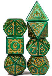 Druid Green Marble Pattern Dice | Green Dice w/Gold Art 7-Dice Set (Online Only)
