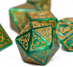 Druid Green Marble Pattern Dice | Green Dice w/Gold Art 7-Dice Set (Online Only)