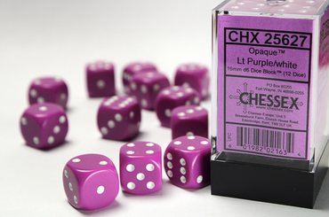 Opaque 16mm d6 Light Purple/white Dice Block™ (12 dice) OOP (Online Only)