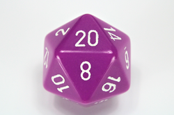 34mm (L) Single d20 Opaque Polyhedral Light Purple/white d20 (Sold per die) (Online Only)