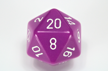 34mm (L) Single d20 Opaque Polyhedral Light Purple/white d20 (Sold per die) (Online Only)