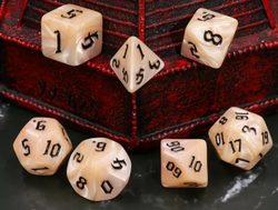 Beige Pearl 7-Dice Set Cream Marble w/Black Dnd Dice Acrylic (Online Only)