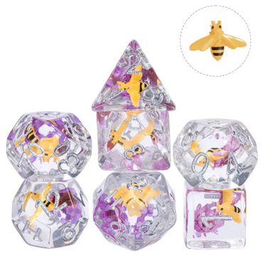 Bees Dice 7-Dice Set Pink w/ Yellow Bee Inside Dnd Dice Set (Online Only)