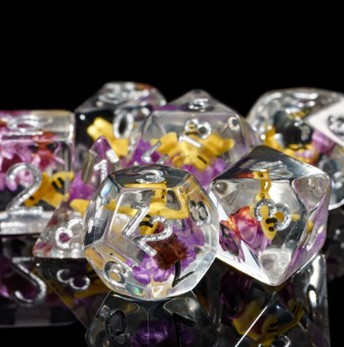 Bees Dice 7-Dice Set Pink w/ Yellow Bee Inside Dnd Dice Set (Online Only)