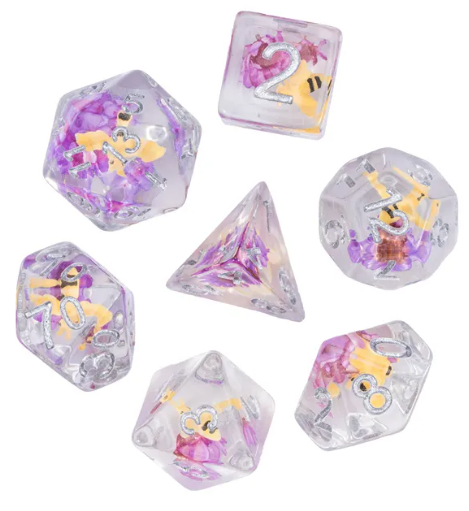 Bees Dice 7-Dice Set Pink w/ Yellow Bee Inside Dnd Dice Set (Online Only)