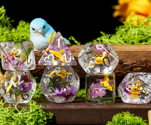 Bees Dice 7-Dice Set Pink w/ Yellow Bee Inside Dnd Dice Set (Online Only)