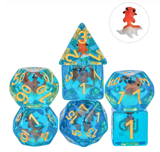 Goldfish Dice 7-Dice Set Blue w/ Goldfish Inside Dnd Dice Set (Online Only)