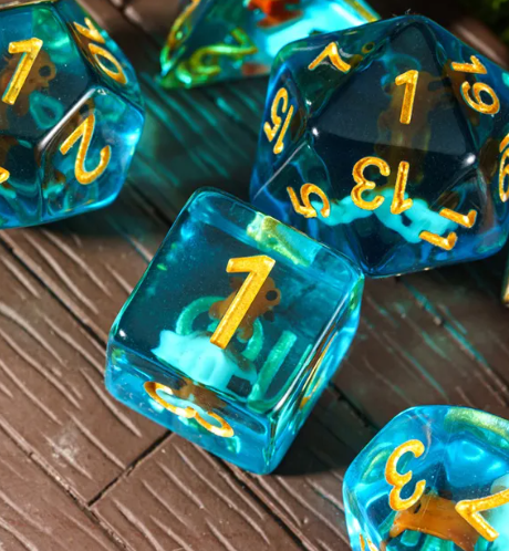 Goldfish Dice 7-Dice Set Blue w/ Goldfish Inside Dnd Dice Set (Online Only)