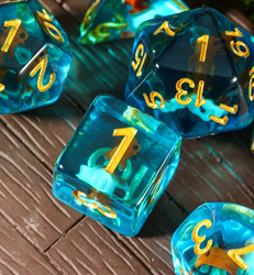 Goldfish Dice 7-Dice Set Blue w/ Goldfish Inside Dnd Dice Set (Online Only)