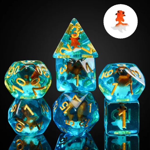 Goldfish Dice 7-Dice Set Blue w/ Goldfish Inside Dnd Dice Set (Online Only)