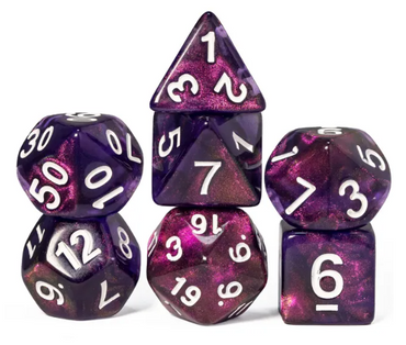 Purple Translucent Glitter Dice 7-Dice Set w/White Dnd Dice Resin (Online Only)
