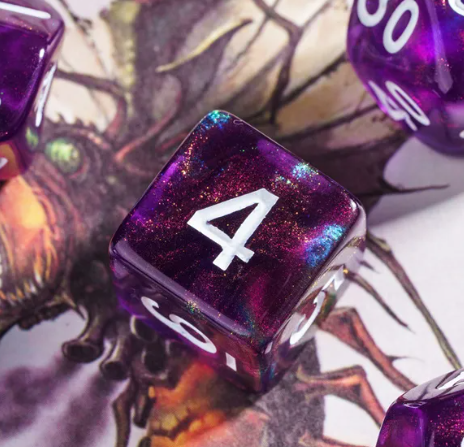 Purple Translucent Glitter Dice 7-Dice Set w/White Dnd Dice Resin (Online Only)