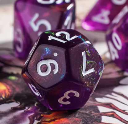 Purple Translucent Glitter Dice 7-Dice Set w/White Dnd Dice Resin (Online Only)
