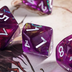 Purple Translucent Glitter Dice 7-Dice Set w/White Dnd Dice Resin (Online Only)