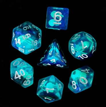 Noctilucent Jellyfish Dice 7-Dice Set Blue Glitter Dnd Dice Set (Online Only)
