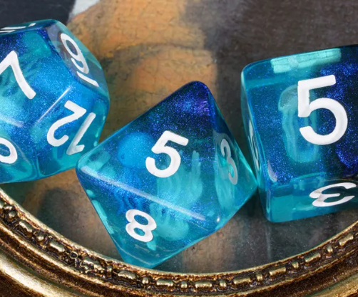 Noctilucent Jellyfish Dice 7-Dice Set Blue Glitter Dnd Dice Set (Online Only)