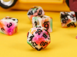 White Multi-Colour Mix Pattern Dice 7-Dice Set w/Black Dnd Dice Resin (Online Only)