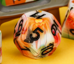 White Multi-Colour Mix Pattern Dice 7-Dice Set w/Black Dnd Dice Resin (Online Only)