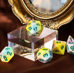 Pastel Multi-Colour Mix Pattern Dice 7-Dice Set w/Green Dnd Dice Resin (Online Only)