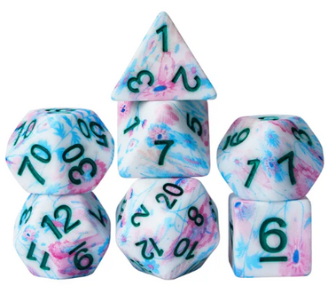 Blue-Pink Multi-Colour Mix Pattern Dice 7-Dice Set w/Teal Dnd Dice Resin (Online Only)