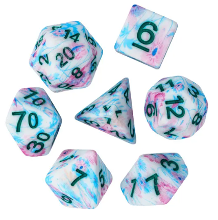 Blue-Pink Multi-Colour Mix Pattern Dice 7-Dice Set w/Teal Dnd Dice Resin (Online Only)