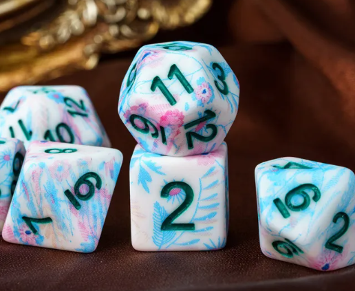 Blue-Pink Multi-Colour Mix Pattern Dice 7-Dice Set w/Teal Dnd Dice Resin (Online Only)