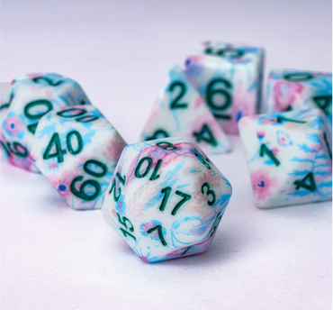 Blue-Pink Multi-Colour Mix Pattern Dice 7-Dice Set w/Teal Dnd Dice Resin (Online Only)