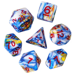 Fancy Multi-Colour Mix Pattern Dice 7-Dice Set w/Red Dnd Dice Resin (Online Only)