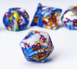 Fancy Multi-Colour Mix Pattern Dice 7-Dice Set w/Red Dnd Dice Resin (Online Only)
