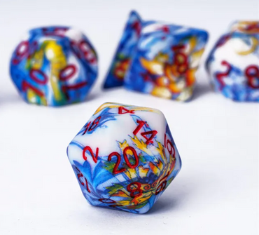 Fancy Multi-Colour Mix Pattern Dice 7-Dice Set w/Red Dnd Dice Resin (Online Only)