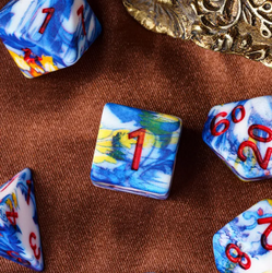 Fancy Multi-Colour Mix Pattern Dice 7-Dice Set w/Red Dnd Dice Resin (Online Only)