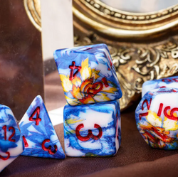 Fancy Multi-Colour Mix Pattern Dice 7-Dice Set w/Red Dnd Dice Resin (Online Only)