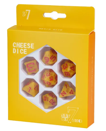 Cheese Dice | Funny Yellow 7-Dice Set for DnD Cheesy Chances (Online Only)