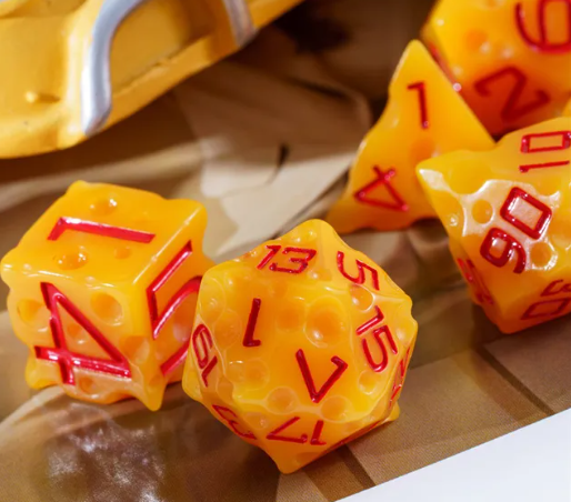 Cheese Dice | Funny Yellow 7-Dice Set for DnD Cheesy Chances (Online Only)
