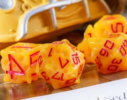 Cheese Dice | Funny Yellow 7-Dice Set for DnD Cheesy Chances (Online Only)