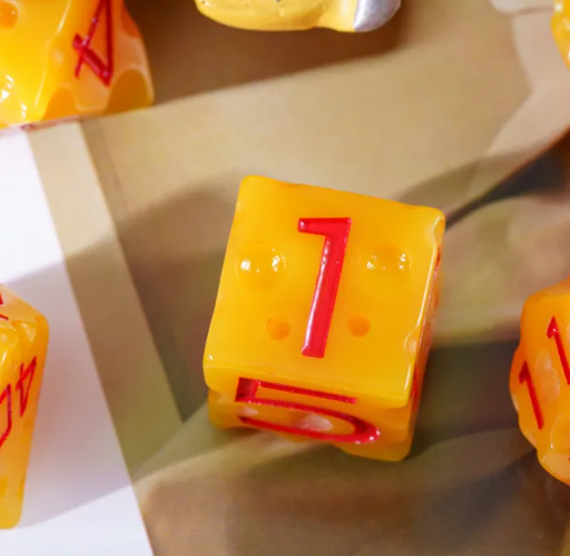 Cheese Dice | Funny Yellow 7-Dice Set for DnD Cheesy Chances (Online Only)
