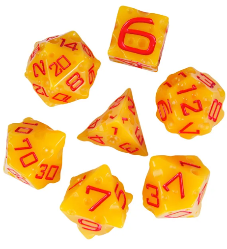 Cheese Dice | Funny Yellow 7-Dice Set for DnD Cheesy Chances (Online Only)