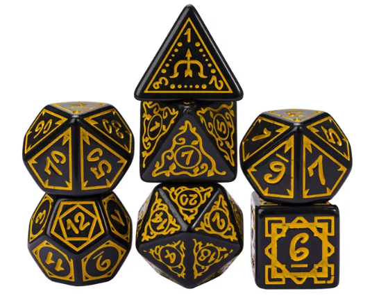 Yellow Druid Pattern 7-Dice Set DND RPG Dice Black Druid Dice Set (Online Only)