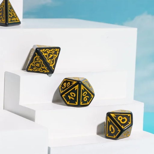 Yellow Druid Pattern 7-Dice Set DND RPG Dice Black Druid Dice Set (Online Only)