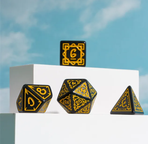 Yellow Druid Pattern 7-Dice Set DND RPG Dice Black Druid Dice Set (Online Only)