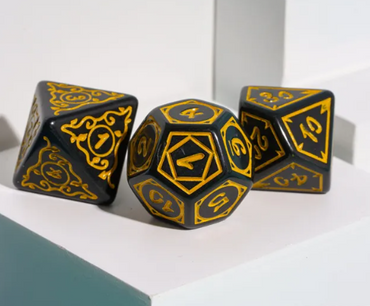 Yellow Druid Pattern 7-Dice Set DND RPG Dice Black Druid Dice Set (Online Only)