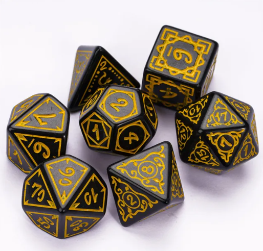 Yellow Druid Pattern 7-Dice Set DND RPG Dice Black Druid Dice Set (Online Only)