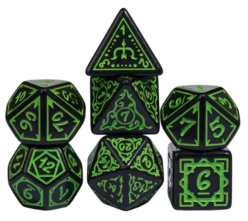 Green Druid Pattern 7-Dice Set DND RPG Dice Black Druid Dice Set (Online Only)