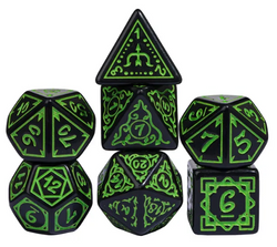 Green Druid Pattern 7-Dice Set DND RPG Dice Black Druid Dice Set (Online Only)