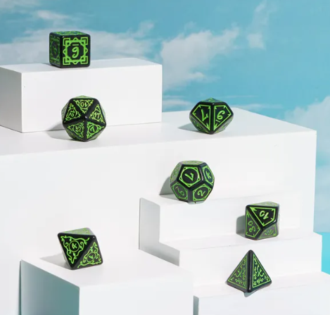 Green Druid Pattern 7-Dice Set DND RPG Dice Black Druid Dice Set (Online Only)